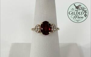 10K Yellow Gold Garnet Diamond Ring 2.4ct Oval Estate Fine Jewelry Size 7